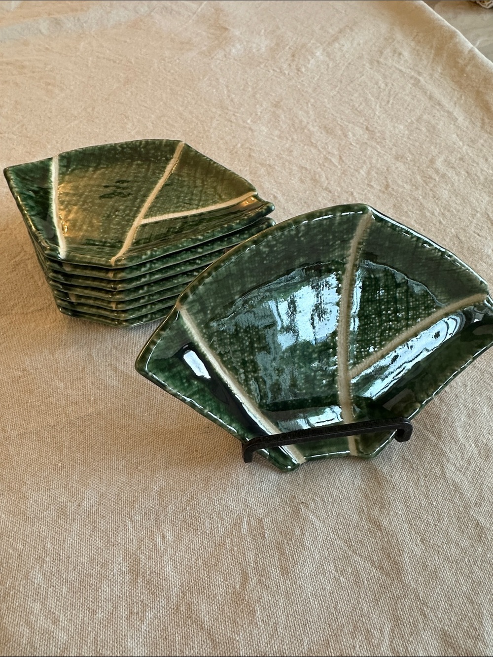 Oribe stoneware Japanese plates S/8